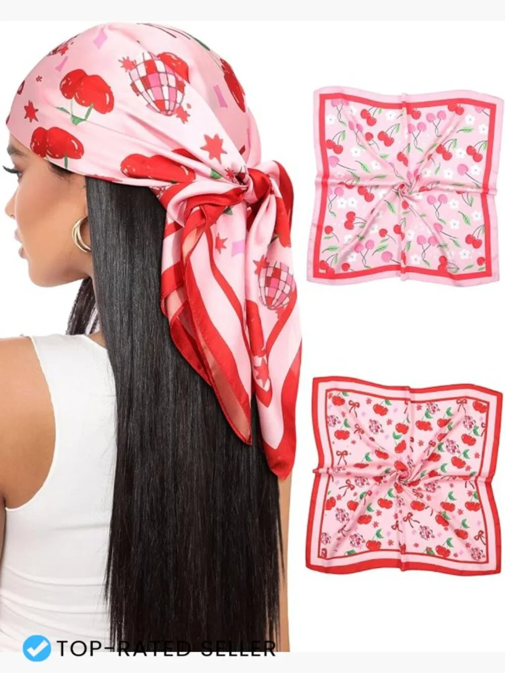27.5" Satin Head Scarf for Women Like Silk Hair Bandanas 2 Pcs Neck Scarf Hair - Picture 1 of 7